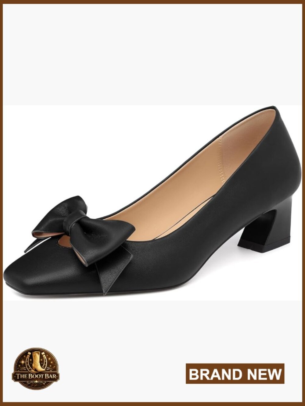 Chunky Low Heel Pumps Square Toe Bow Detail Slip On Dress Shoes